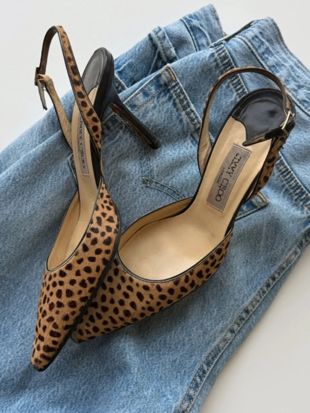 Vintage Jimmy Choo leopard pony hair slingback, IT 40